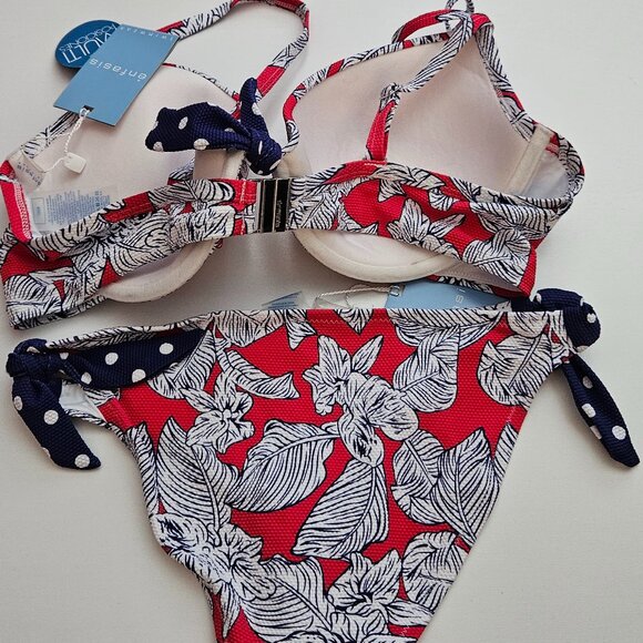 Enfasis Swimweare Bikini Set multway Red Blue Floral, top size 105B, bottom 4 - Picture 3 of 10